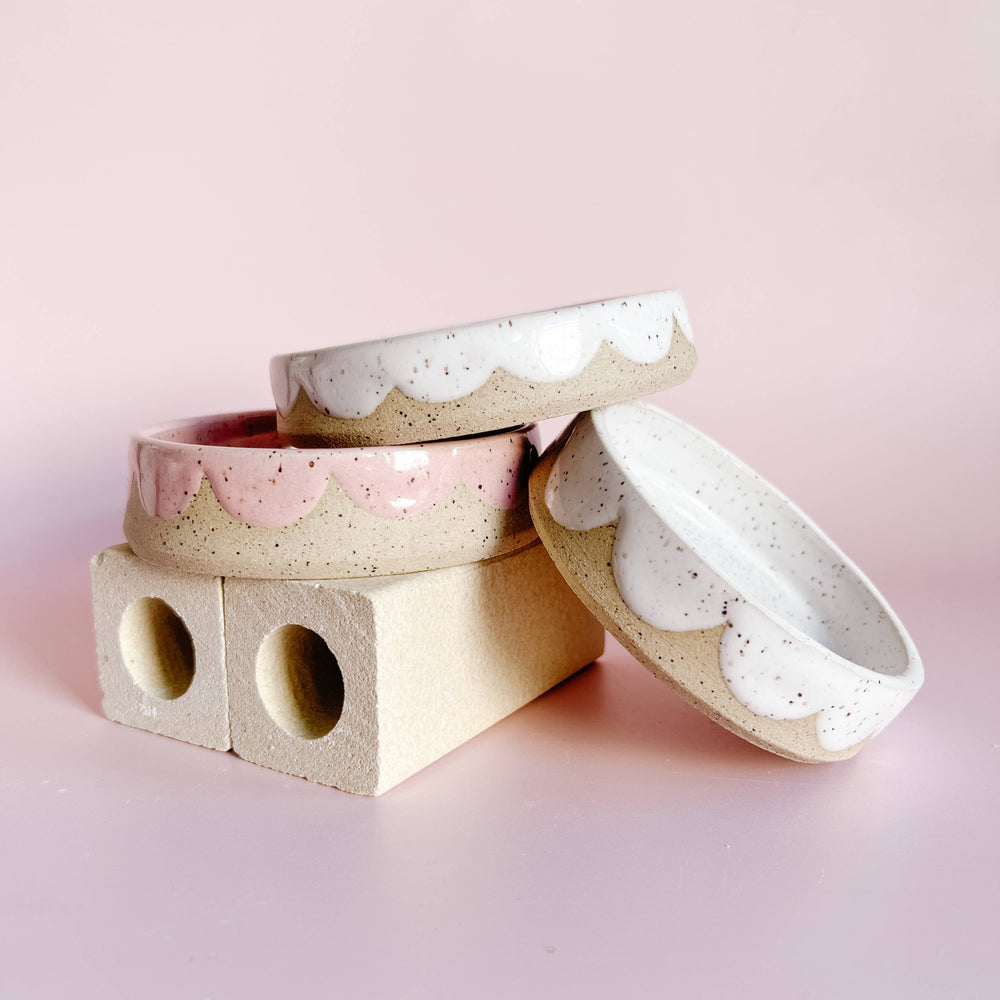 Small Scalloped Glazed Ceramic Dish